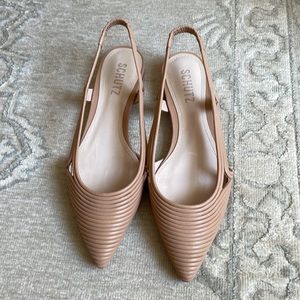 Schutz Nude Melanie sling-back flat, NWT